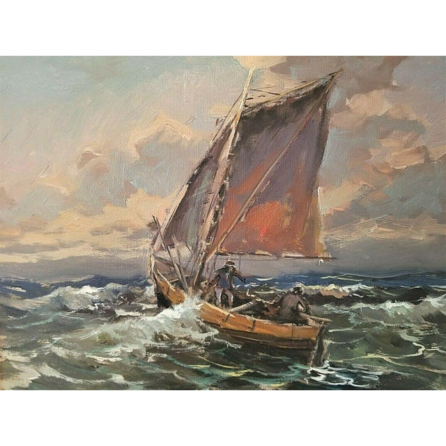 Wonderful Vintage Artist Signed Oil Painting of Sailing Boat on Rough