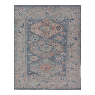 Modern Oushak With Three Large Medallion Design on a Blue-Gray Field For Sale
