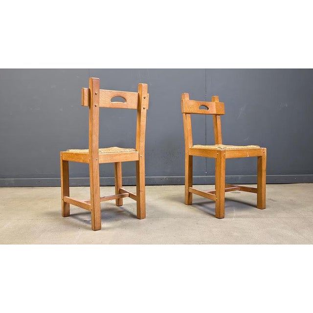 1960s Vintage Brutalist Chairs in Oak and Wicker, 1960s, Set of 6 For Sale - Image 5 of 14