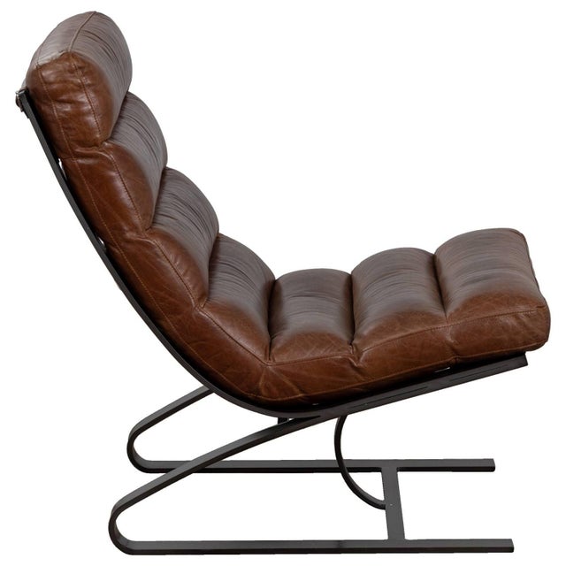 Contemporary Lavello Chair & Stool Set in Brown - Saddle Brown Leather For Sale - Image 3 of 6