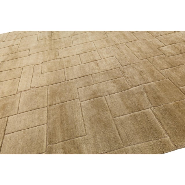 Modern Moroccan Style Geometric Wool Area Rug in Warm Camel Neutral For Sale - Image 10 of 12