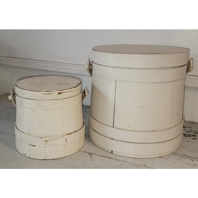 Wood Pair of Late 19th Century Original White Painted Furkins For Sale - Image 7 of 9