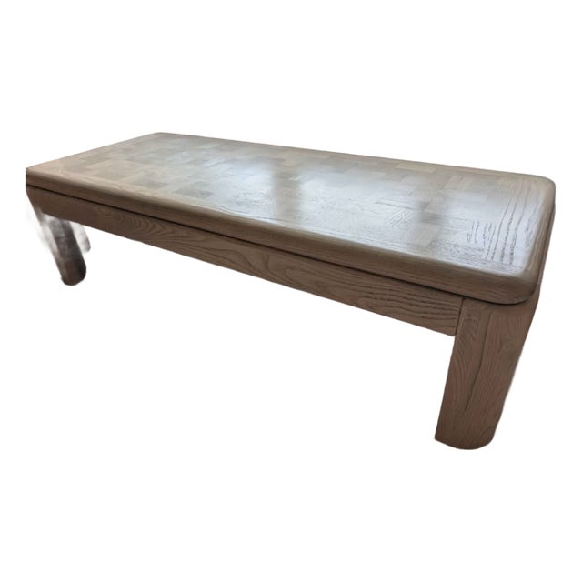 Lane Postmodern Oak Parquet Coffee Table For Sale
