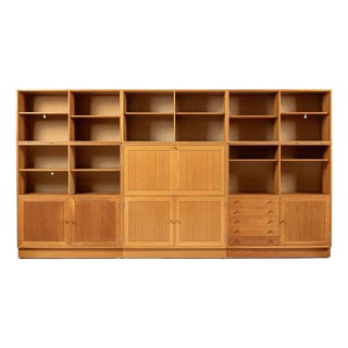 Danish Modern Oak Modular Wall Unit, Mid Century Bookcase Display Cabinet For Sale