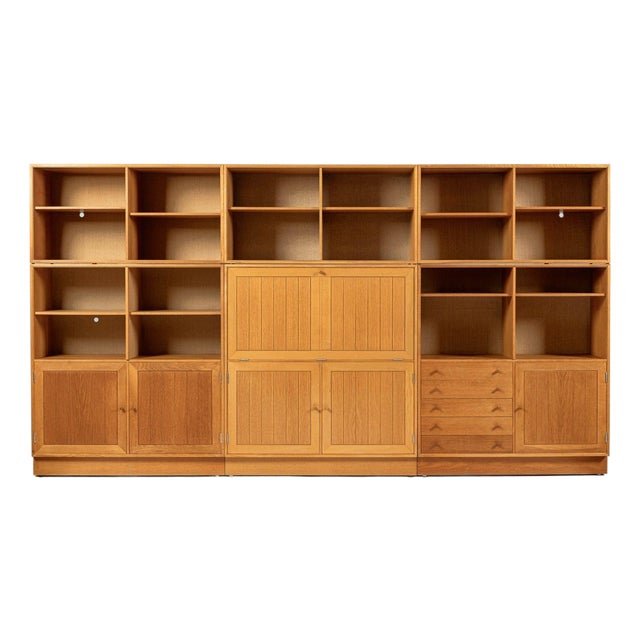 Danish Modern Oak Modular Wall Unit, Mid Century Bookcase Display Cabinet For Sale