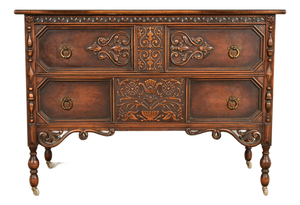 Berkey & Gay Style Antique English Jacobean Carved Walnut Dresser, Circa 1920s
