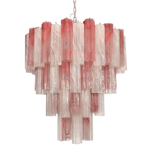 Murano Alabaster Glass Chandelier, 80 Glasses, Pink and White Alabaster Trunks