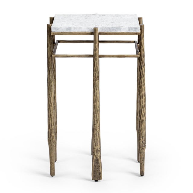 Contemporary Luna White Marble & Brass Finish Side Table For Sale - Image 3 of 6