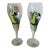 Vintage Hand-Painted Tropical Parrot & Floral Champagne Flutes - Pair For Sale