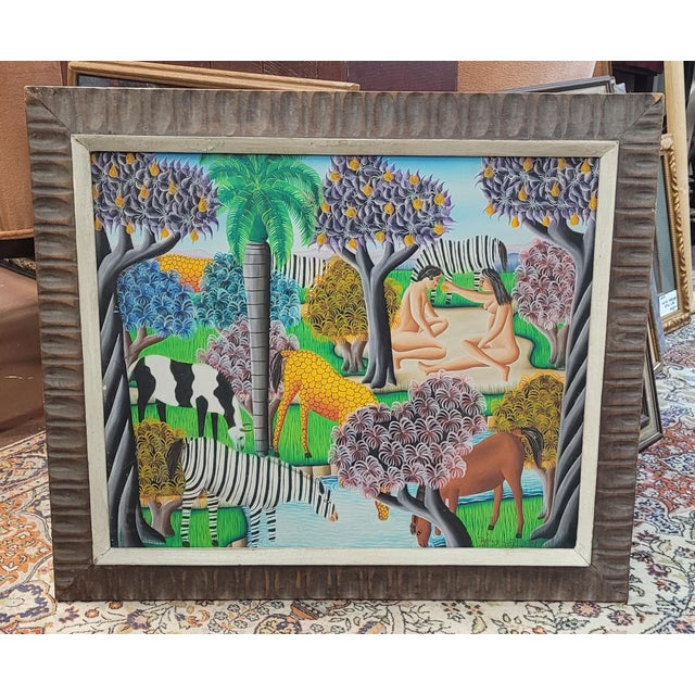 Vintage Signed Hatian Painting of Adam & Eve For Sale - Image 10 of 10