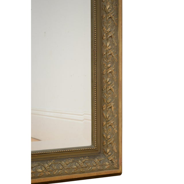 Forest Green Belle Époque French Gilded and Olive Green Wall Mirror with Ribbon Crest, 1900s For Sale - Image 8 of 15