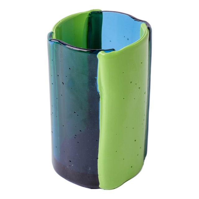 Four Lines Vase in Clear Light Blue by Enzo Mari for Corsi Design Factory For Sale