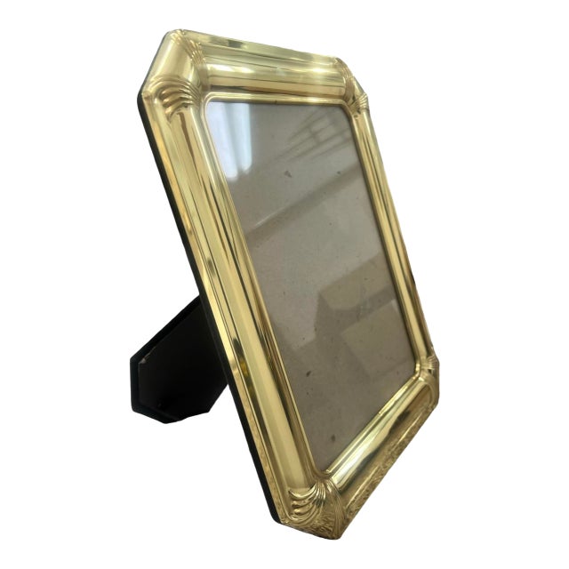 Vintage Postmodern 1980s Art Deco Brass Picture Frame Velvet For Sale