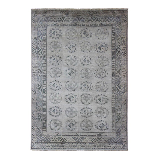 Large Modern Khotan Design in Gray, Silver, and Gray Blue With All Over Design For Sale