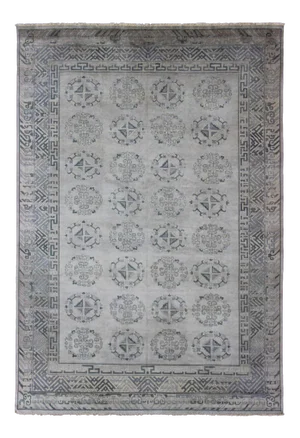 Large Modern Khotan Design in Gray, Silver, and Gray Blue With All Over Design