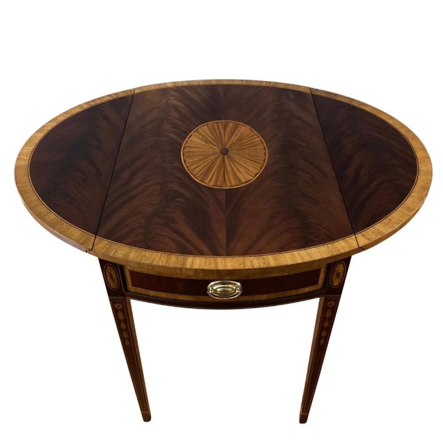 Hepplewhite Late 20th Century Pair of Fine Hepplewhite Style Pembroke Mahogany Inlaid Tables by Councill Craftsman For Sale - Image 3 of 17