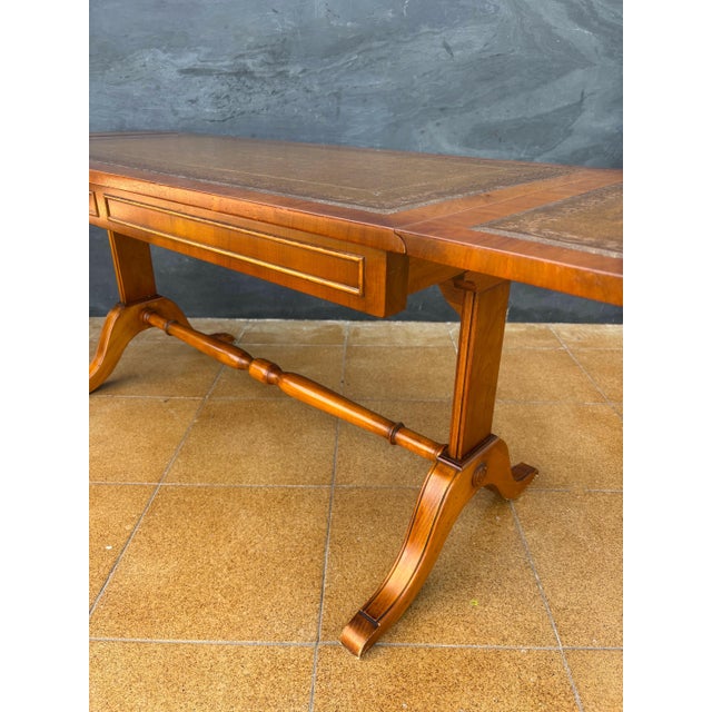 Spanish Drop-Leaf Writing Table with Leather Top, Mid-20th Century For Sale - Image 9 of 10