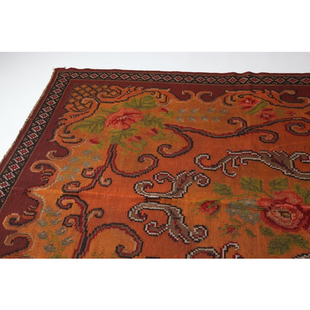 Handwoven Vintage Moldovan Kilim With Floral Medallions in Warm Terracotta & Rose -5' 11'' X 9' 5'' For Sale - Image 9 of 11