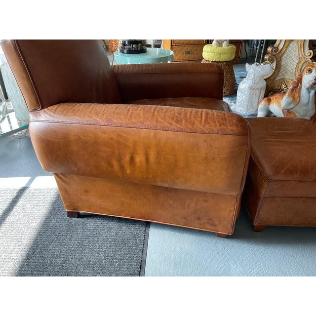 Vanguard Furniture Vintage Vanguard Leather Club Chairs With Ottoman For Sale - Image 4 of 7
