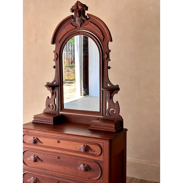 Antique Mid-19th Century Walnut Dresser With Arched Mirror & Hidden Drawer For Sale - Image 4 of 11