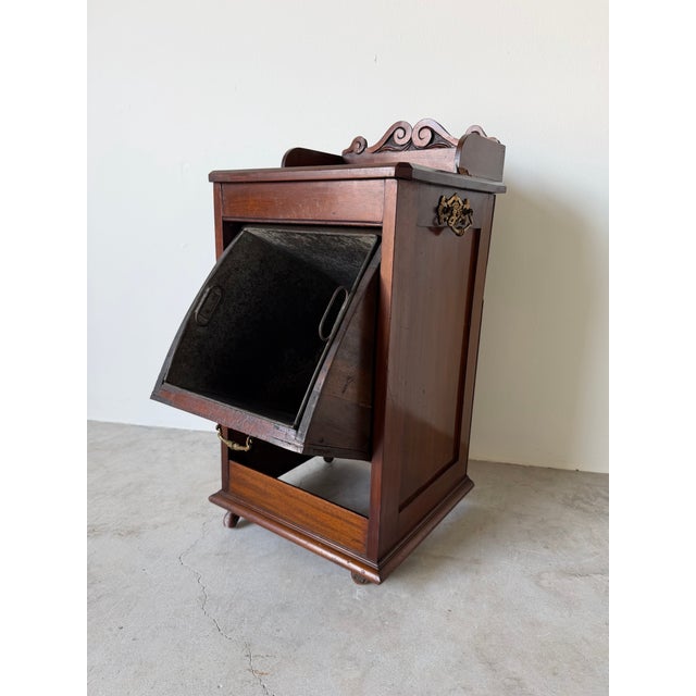 Antique Edwardian Carved Wood Purdonium / Bedside Cabinet With Brass Hardware For Sale - Image 4 of 13