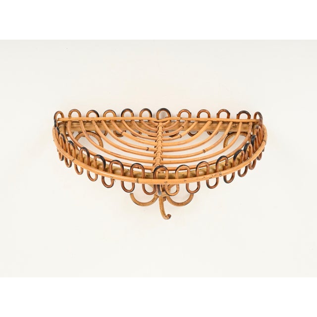 1960s Midcentury Curved Rattan and Bamboo Wall Shelf by Franco Albini, Italy, 1960s For Sale - Image 5 of 11