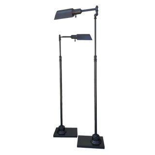 Restoration Hardware Bronze Library Task Floor Lamps - a Pair For Sale
