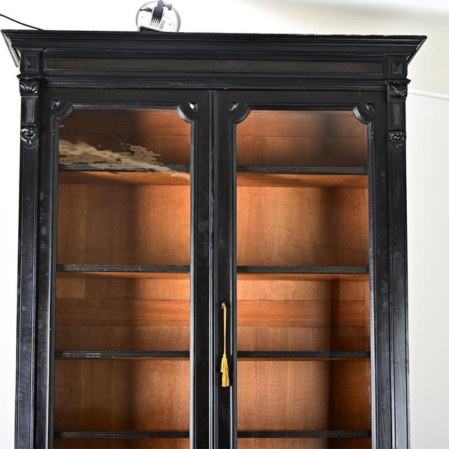 Wood French 19th Century Grand Ebonized Bibliotheque For Sale - Image 7 of 14