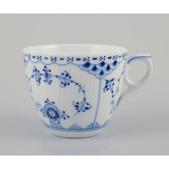 Blue Fluted Half Lace Coffee Cups & Saucers from Royal Copenhagen, Set of 12 For Sale - Image 5 of 9