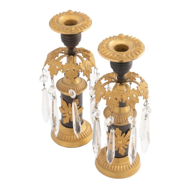 Early 19th Century English Regency Candlesticks With Crystal Lusters (1800) For Sale - Image 5 of 10