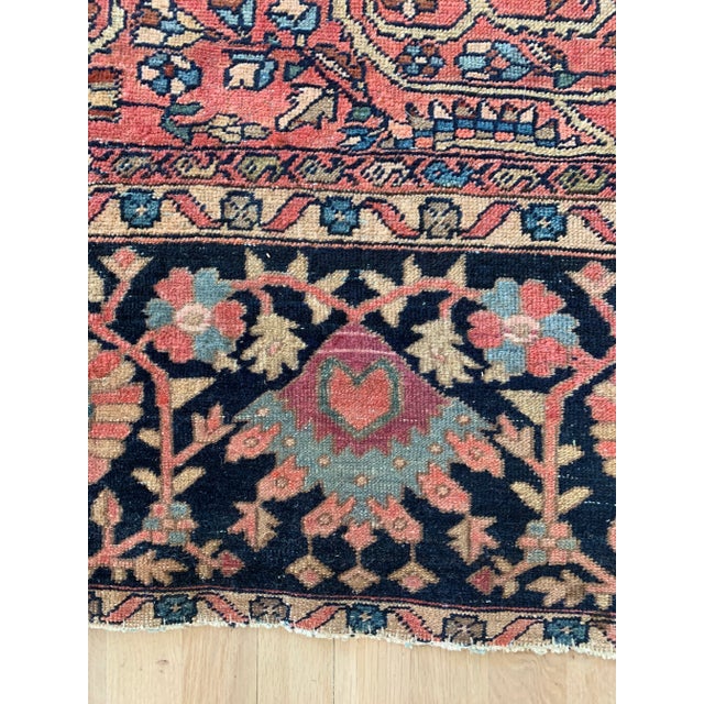 1920s Majestic Navy & Pink Antique Persian Ferehan Sarouk - 9′10″ × 12′11″ For Sale - Image 5 of 13