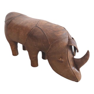 Vintage Leather Rhinoceros Sculpture by Dimitri Omersa, England, 1975 For Sale