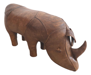 Vintage Leather Rhinoceros Sculpture by Dimitri Omersa, England, 1975