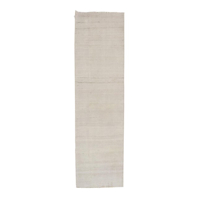 Beige Khaki 20th Century Thin Moroccan Flat-Weave Runner For Sale