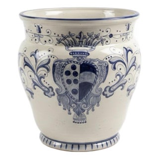 Large Italian Hand-Painted Majolica Cachepot / Planter For Sale