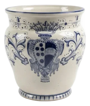 Large Italian Hand-Painted Majolica Cachepot / Planter