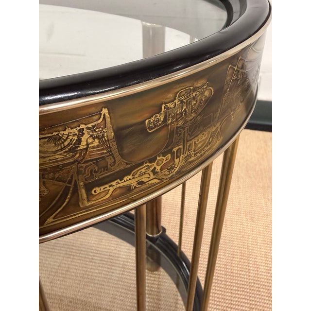 Bernhard Rohne 1970's Pair of Acid Etched Brass Side Tables Attributed to Bernhard Rohne for Mastercraft, a Pair For Sale - Image 4 of 16