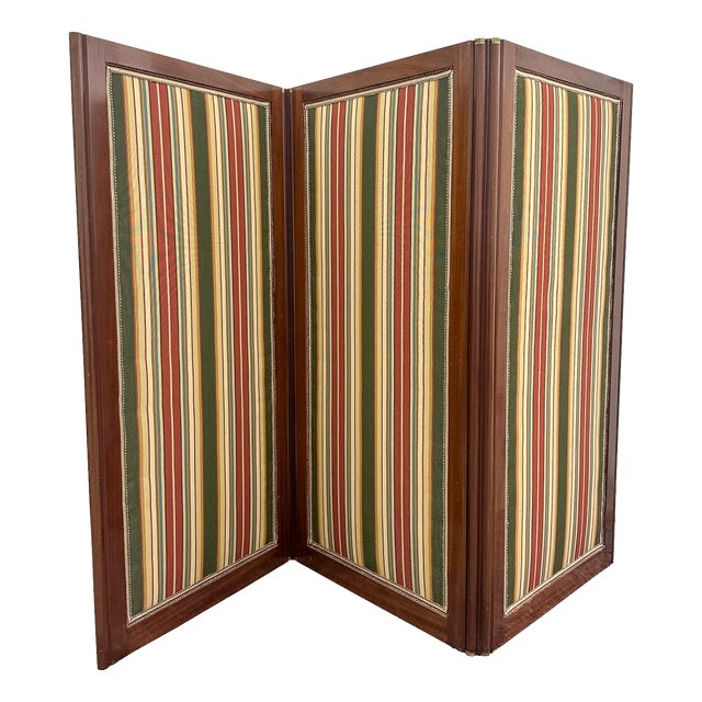 Louis XVI Upholstered Mahogany 3-Panel Room Divider with Mechanism by L. Moreau, 1780s For Sale