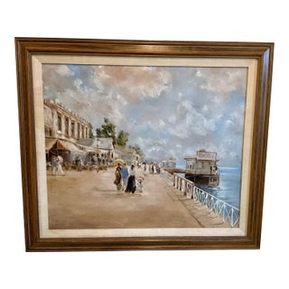 Vintage Oil on Canvas Painting of a Waterfront Landscape - Framed For Sale