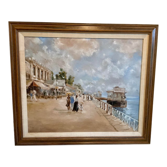 Vintage Oil on Canvas Painting of a Waterfront Landscape - Framed For Sale