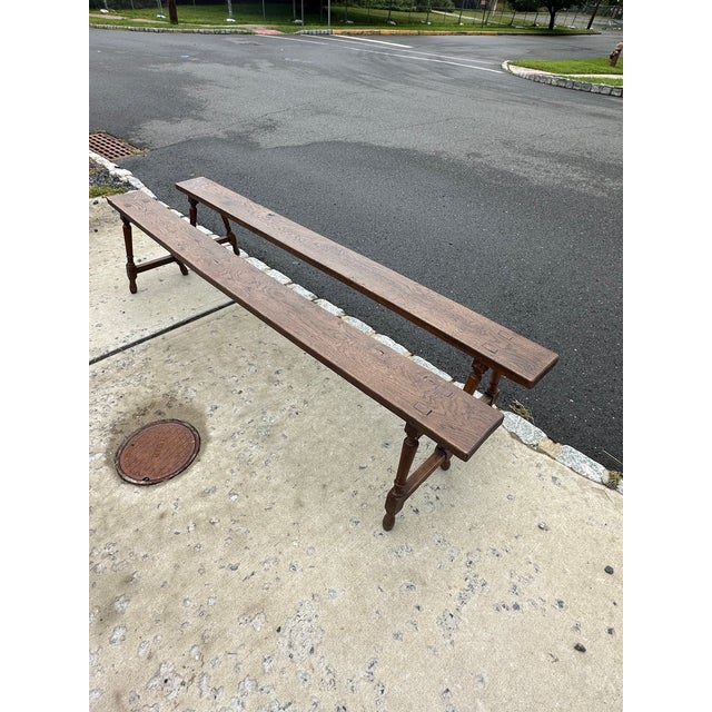 Rustic Hand Crafted Rustic Wooden Antique Benches -a Pair For Sale - Image 3 of 14