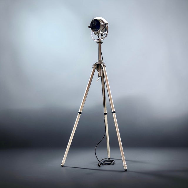 Metal Vintage English Aluminum Tripod Theater Spotlight from Gitzo, France, 1950s For Sale - Image 7 of 18