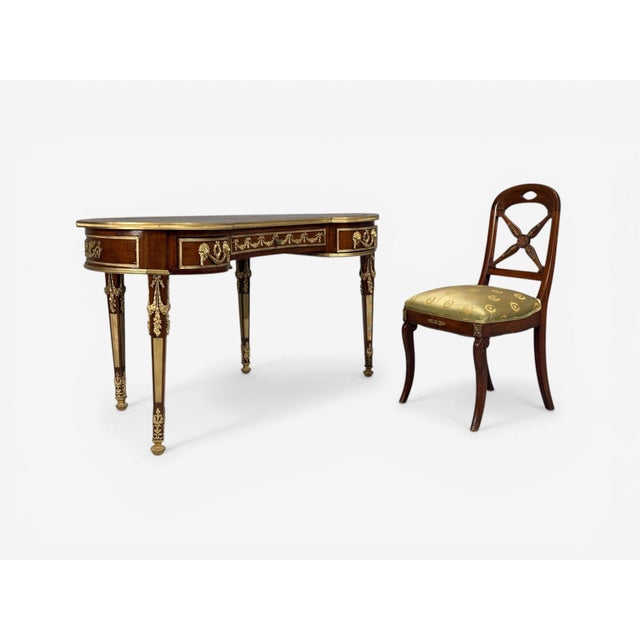 Guillaume Grohé, Louis XVI Style, Bean Shaped Desk and Desk Chair, Mahogany, Leather, Bronze, France, 19th c. A superb...