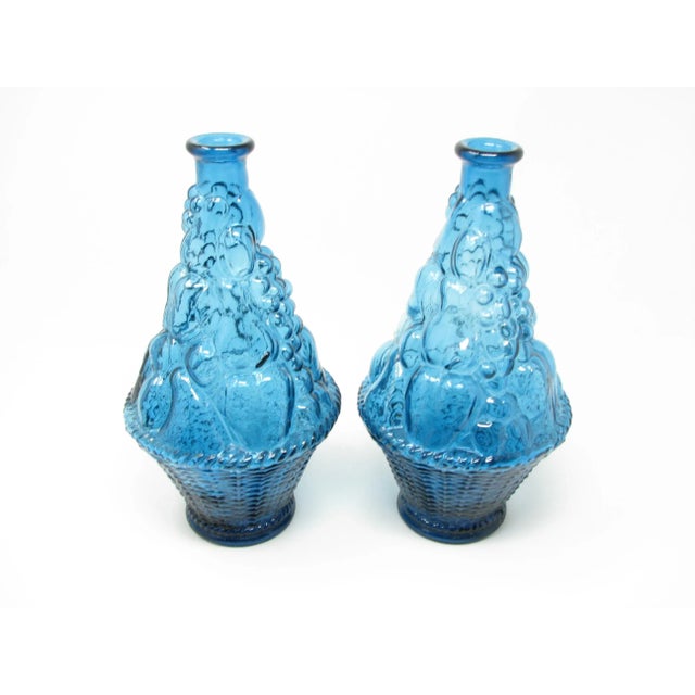 Mid 20th Century Vintage Italian Empoli Turquoise Glass Fruit Basket Topiary Shaped Bottle Made in Italy For Sale - Image 5 of 11