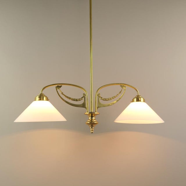 Art Nouveau Brass Chandelier, Vienna, 1910s For Sale - Image 6 of 14