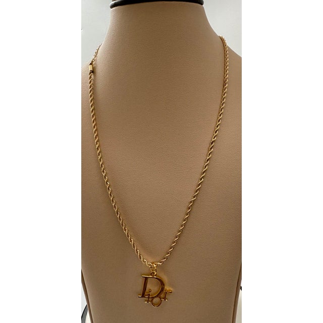 Authentic Christian DIOR Repurposed Charm Pendant Necklace Logo Gold For Sale - Image 9 of 18