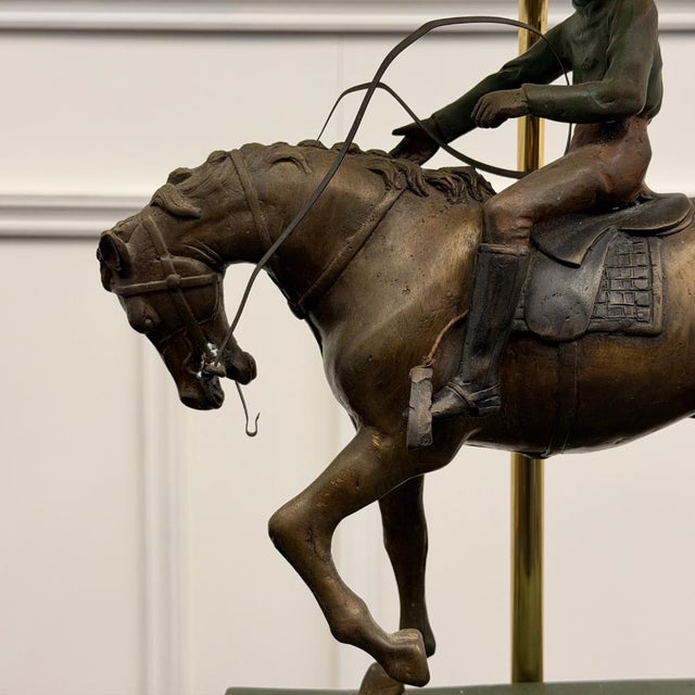 Classic English Bronze Horseman Table Lamp For Sale - Image 6 of 10