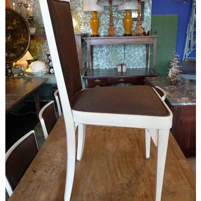 1940s French Painted Pine Re-Upholstered Dining Chairs - Set of 6. For Sale In Los Angeles - Image 6 of 8
