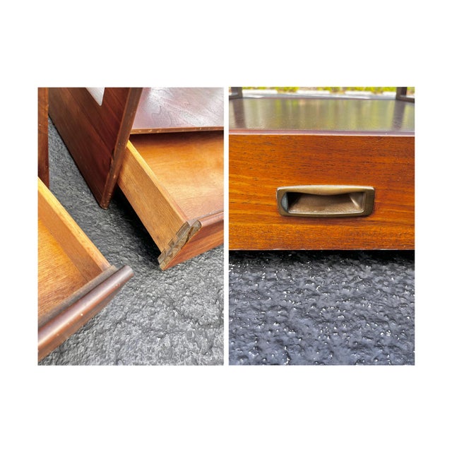 Mid Century Modern Side Tables With Smoked Inset Glass | in the Style of John Keal for Saltman Brown For Sale - Image 11 of 12
