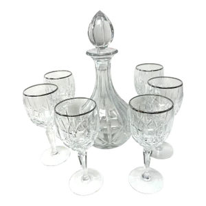 1960s Gorham Lady Anne Wine Decanter & 6 Glasses- 7 Pieces